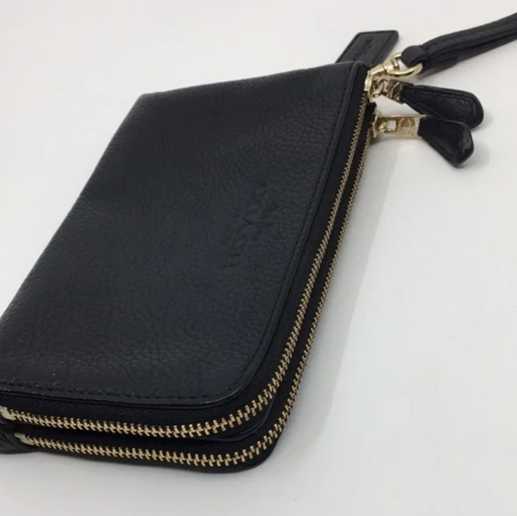 Coach Double Corner Zip Wallet Embossed Black Pebble Leather Gold Tone Hdwr NWT - Picture 4 of 16